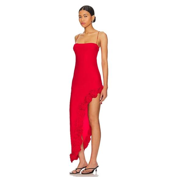 Majorelle Montauk Floral Rosette High Thigh Slit Red Maxi Gown Size Small - Picture 2 of 7